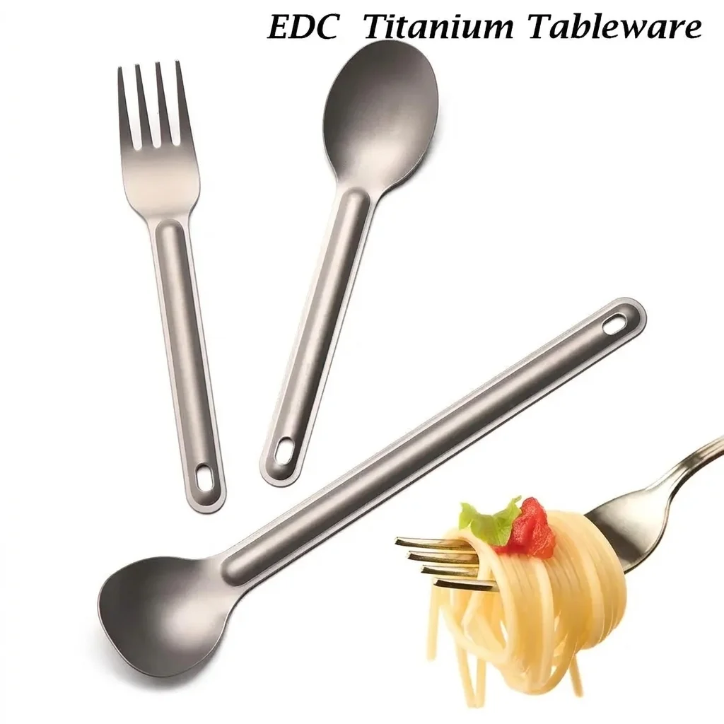 Environmental New Pure EDC Camping Tool Cutlery Fork Outdoor Picnic Accessories Titanium Cookware Long Handle Spoon