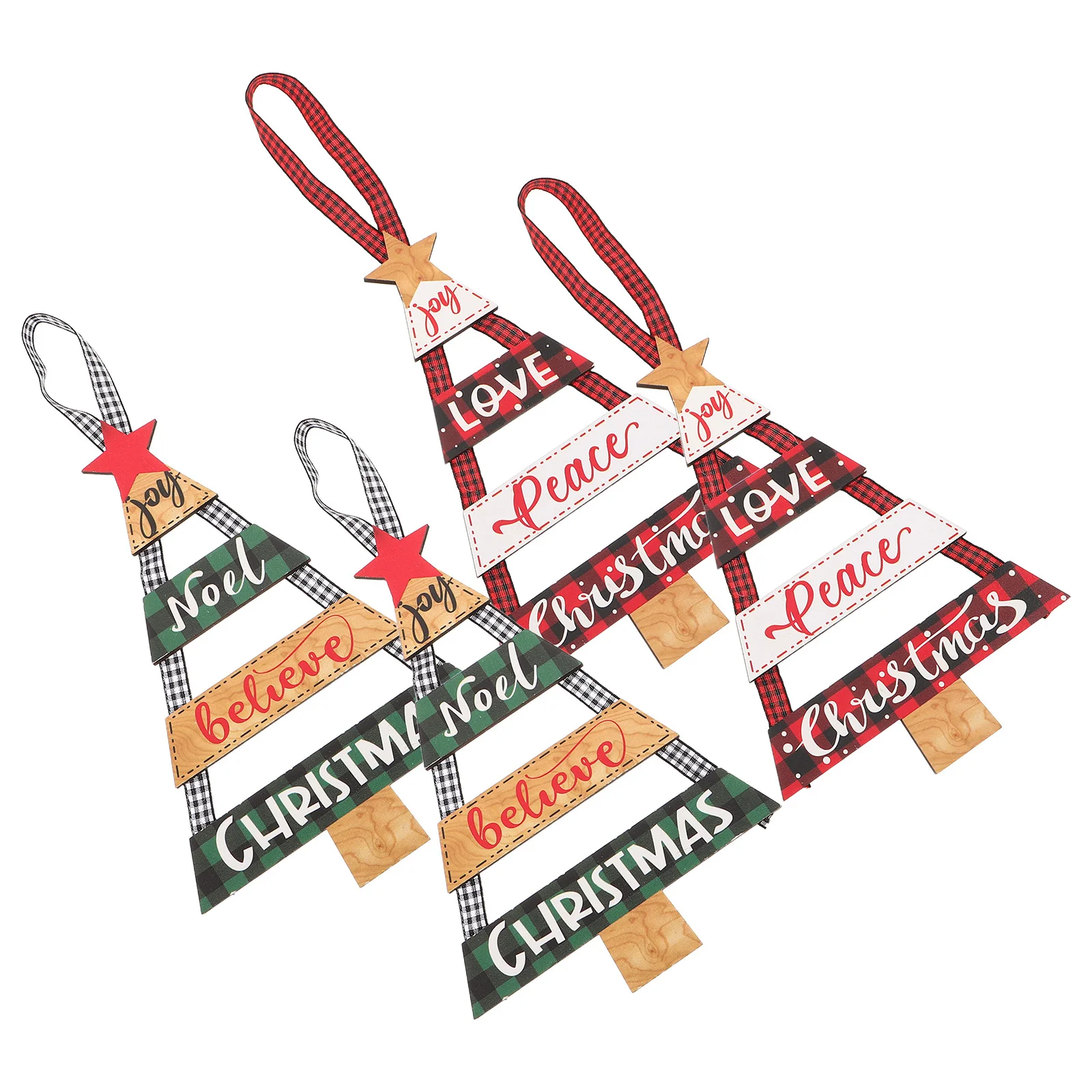 

4pcs Christmas Wooden Ornaments 7.86X5.11X0.31In Rustic Tree Cutout Signs Farmhouse Holiday Wall Decor Front Porch Xmas Door