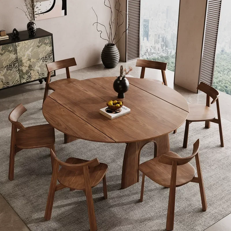 All Solid Wood Folding Dining Table Small Retractable Round Ash Wood Table and Chairs Set for Household Use 2026 New Model