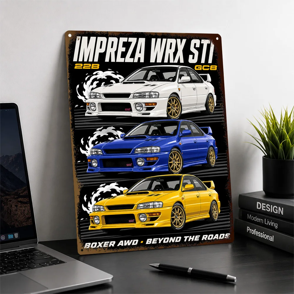 Japan Impreza WRX STI GC8 Three Color Rally Car Printed Poster Personalized Aluminum Metal Sign Wall Art Perfect For Workshop