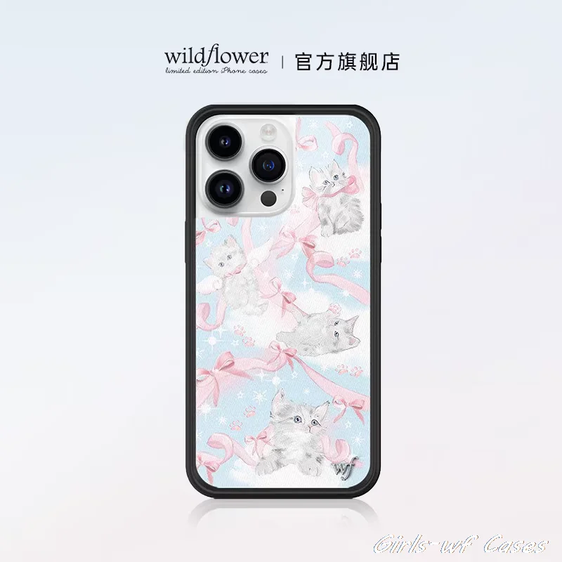 

Wildflower Girls Kitten Around Phone Case for iPhone 12 13 14 15 16 17 Pro Max Plus 16Pro wf Cat Neko Cute scarf Cover