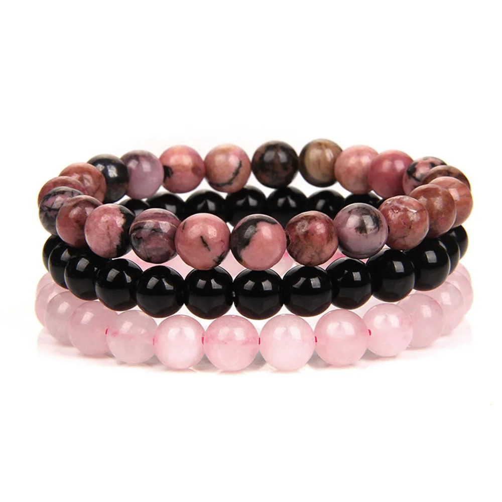 3Pcs/Set 8mm Natural Stone Bracelet Pink Zebra Jaspers Rhodonite Beads Bracelets For Women Men Jewelry Gift Healing Energy