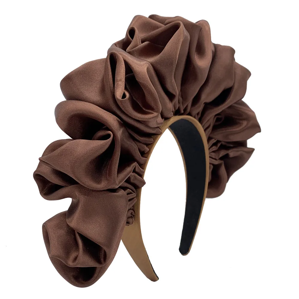 2022 Trendy Statement Women\'s Satin Ruffle Headband Girls Scrunchie Hair Bands Nigerial Asooke Head Bands Party Headpiece