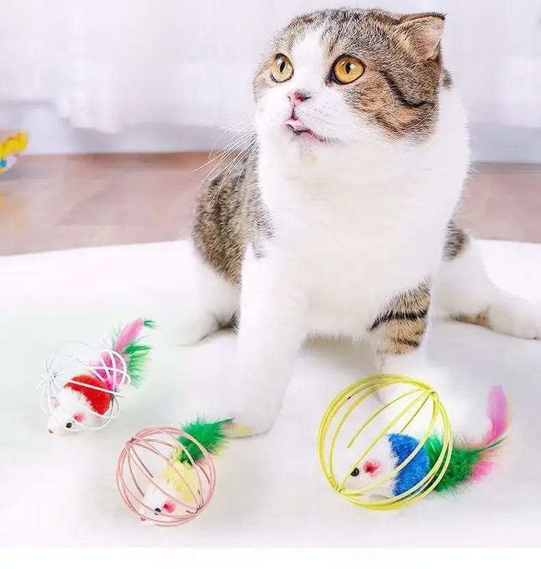 

Simulation Mouse Cage Rat Happy Cat Toy Plush Mouse Fun Cat Ball Fun Cat Fun False Mouse in Rat Cage Ball Pet Supplies Toys