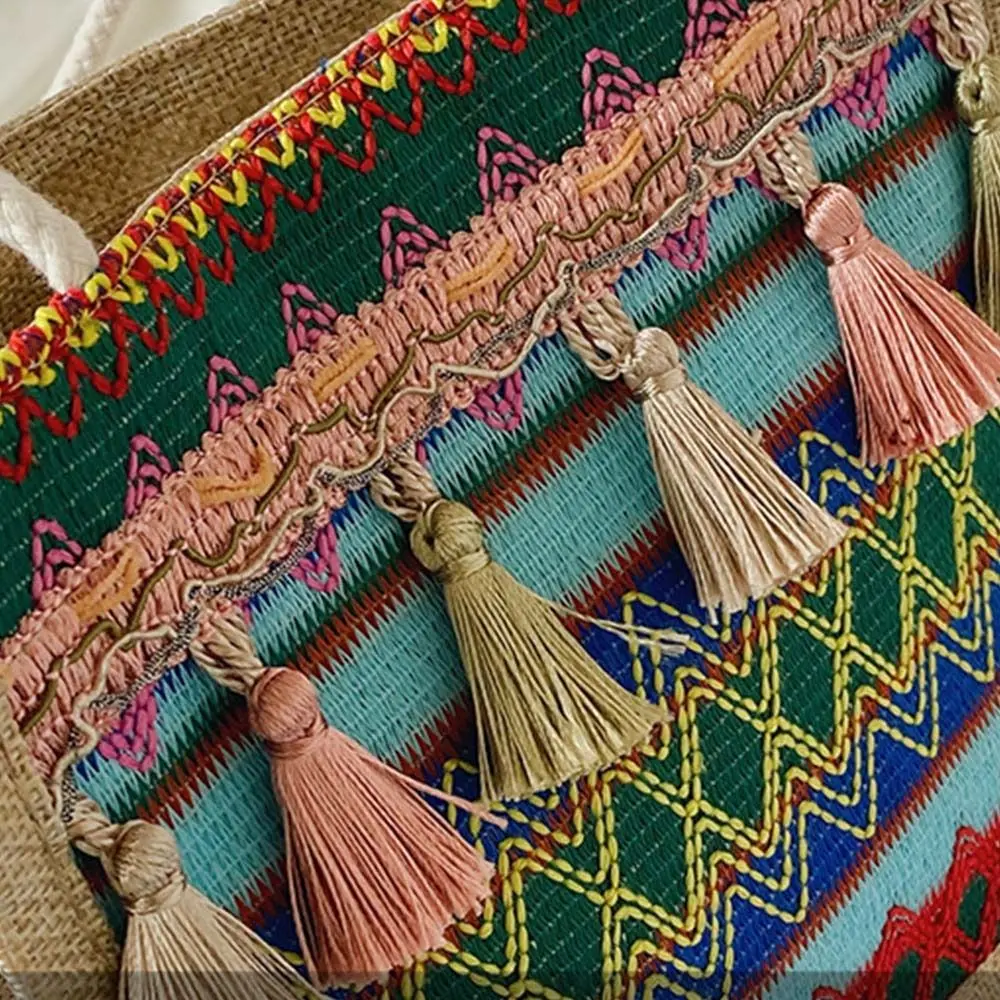 Vintage Casual Geometric Handbag Outdoor All-match Fringe Shoulder Bag Large Capacity Bag Bohemian Shoulder Bag Women Tote Bag