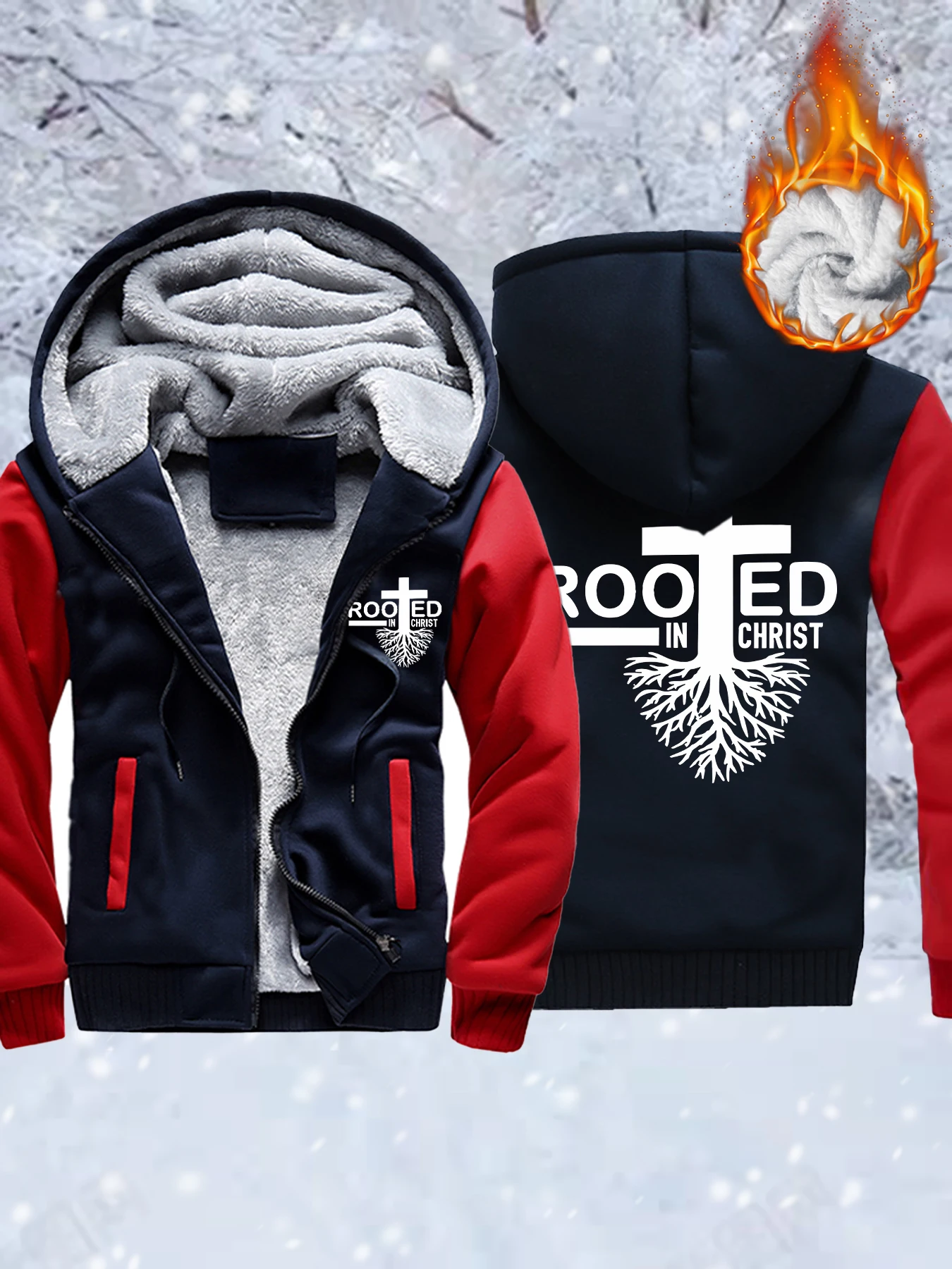 

Мужские флисовые мягкие куртки с принтом «Укорененные в Христа», удобная верхняя одежда на молнии, зимние утепленные топы, теплая базовая повседневная свободная одежда