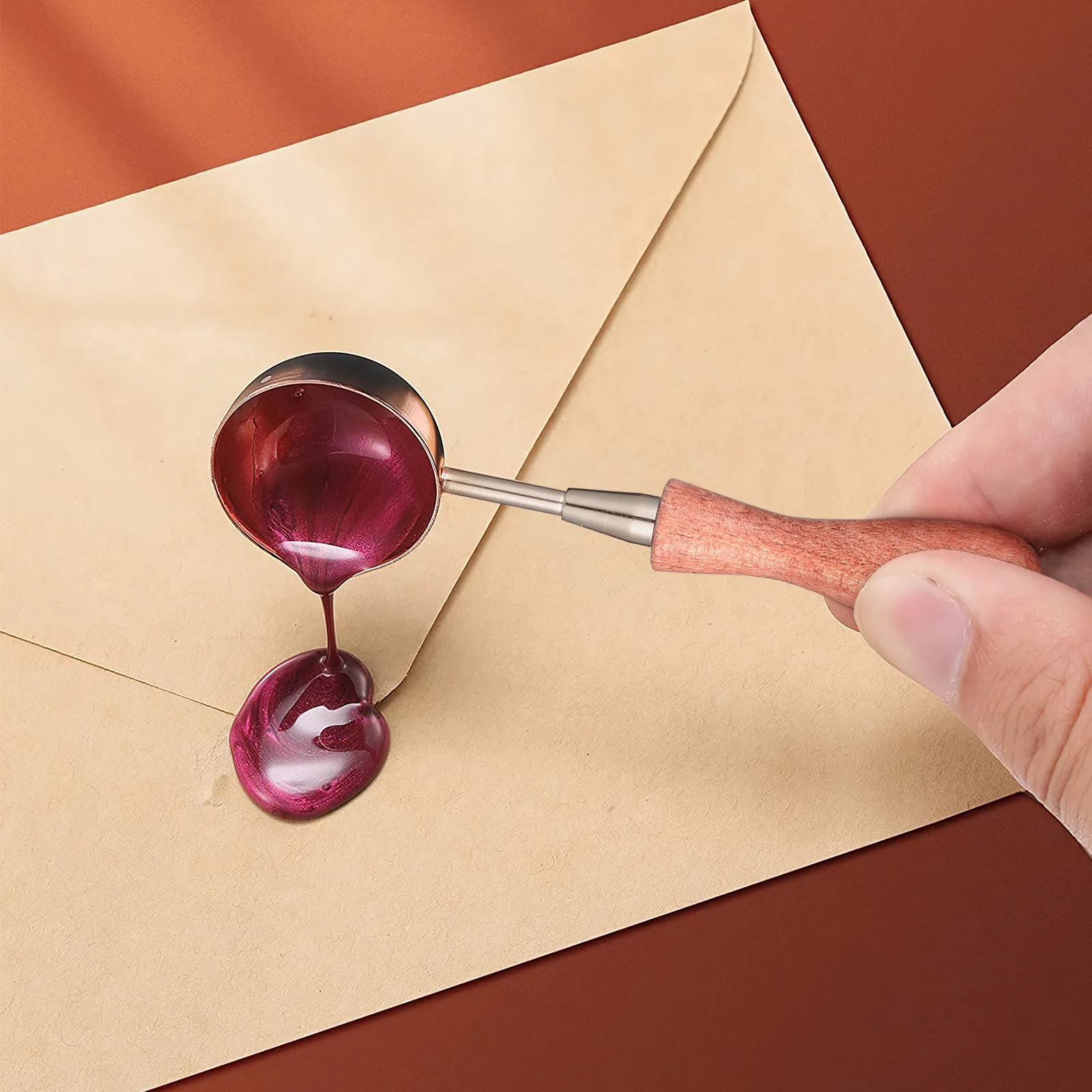 Cucchiaino per cera sigillante Manico in legno di rame Artigianato fai-da-te Sistema di fusione Cucchiai per fusione di cera Regalo perfetto Decorazioni fatte in casa