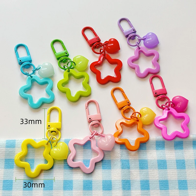 2/10pcs Cherry Star Acrylic Keychain Bag Decoration Pendant Colored Metal Key Rings Charms Clasp DIY Jewelry Making Accessories
