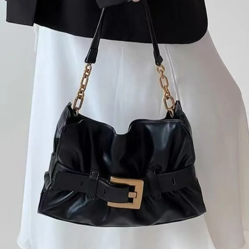

2026 New Soft Leather Cloud Bag High End Texture Belt Buckle Tote Underarm Crossbody Bag Quality Handbag