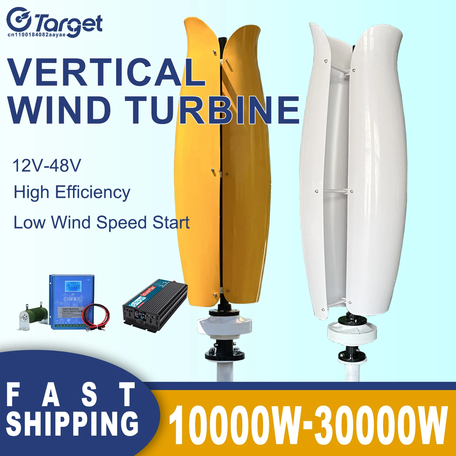 

Vertical Axis Wind Turbine Complete Set 10000w 48v 24V 12V With MPPT Controller Energy Generators Strong Power Magnetic Windmill