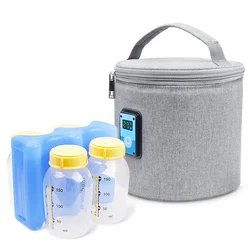 Breast Milk Cooler Bag with Digital Display Temperature Cooler Bag With Ice Pack Fits 4 Baby Bottles Breast Milk Cooler Bag