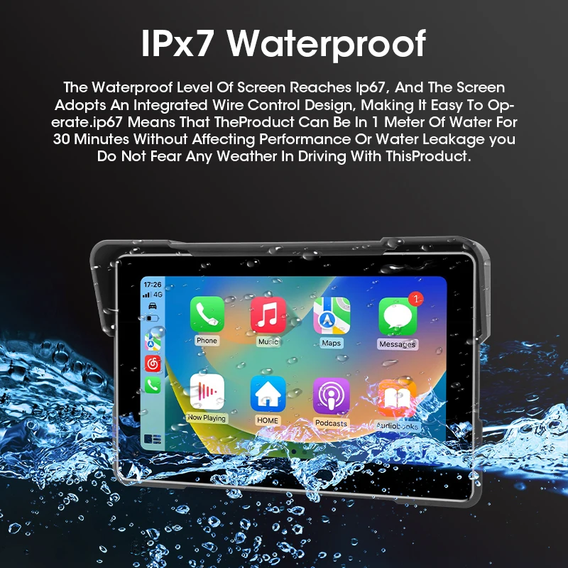 5/7-дюймовый портативный мотоциклетный GPS-навигатор для беспроводного CarPlay Android Auto Dual BT Поддержка TPMS IPX7 Водонепроницаемый ЖК-дисплей