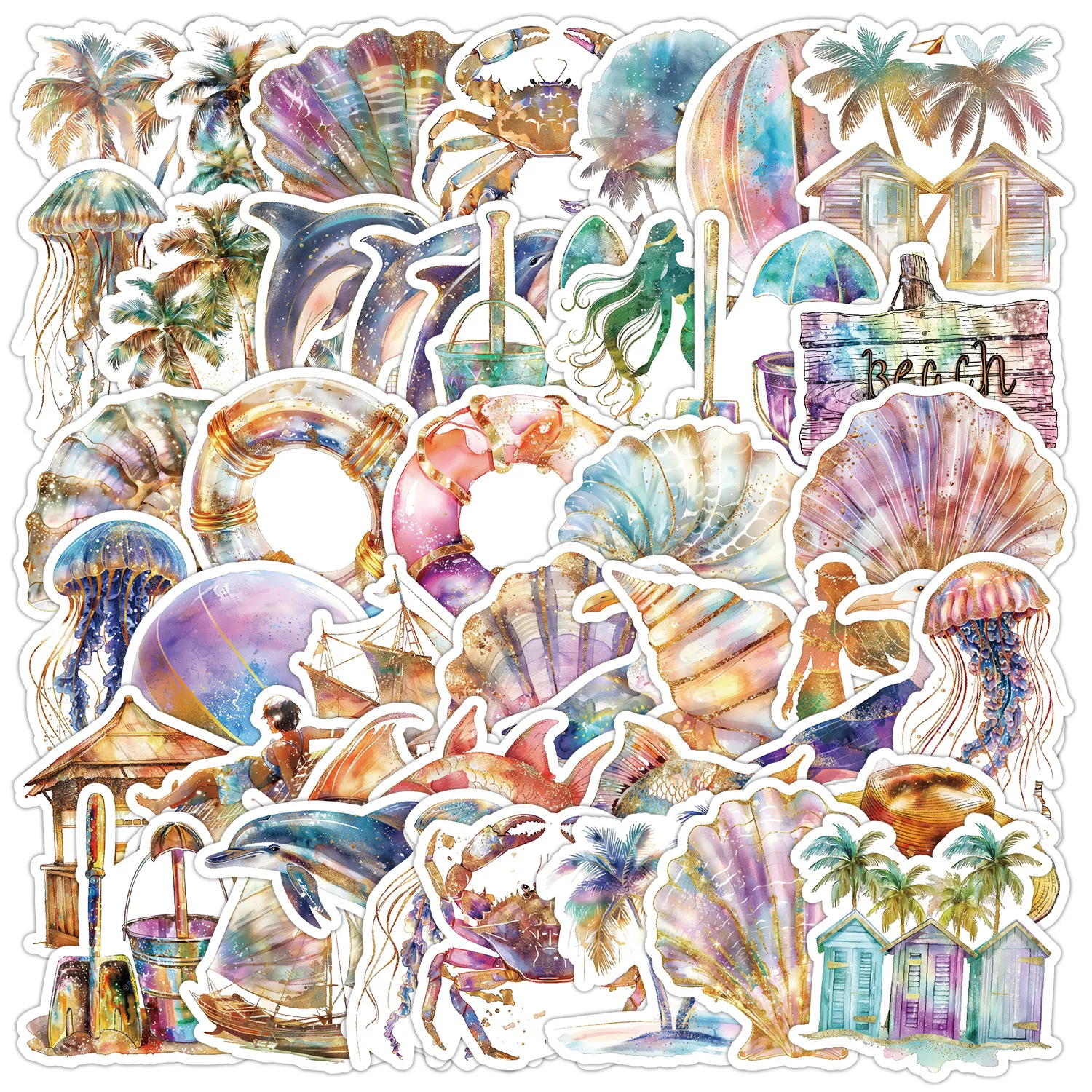 10/25/50pcs Colorful Ocean Beach Stickers Graffiti for Waterproof DIY Water Bottle Stationery Phone Laptop Guitar Suitcase