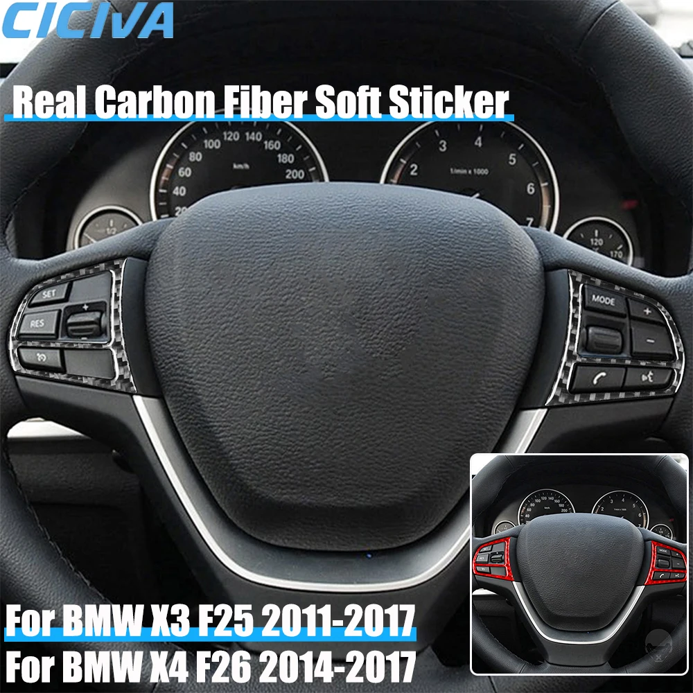 

Real Carbon Fiber Car Accessories Driver Wheel Button Decorative Cover Soft Sticker For BMW X3 F25 2011-2017 X4 F26 2014-2017