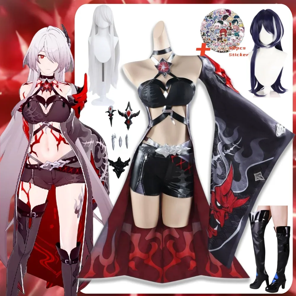 

Game Honkai Star Rail Acheron Cosplay Red White Costume Women Shorts Shoes Outfit Huang Quan Huangquan Honkai Acheron Cos Wig