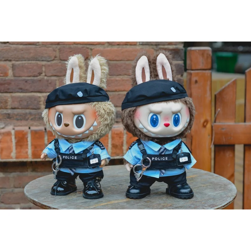 For 38cm Feference Labubu Original Police Uniform King Black Leather Big Spring Wild Big Summer Big Labubu Trendy Playboy Outfit