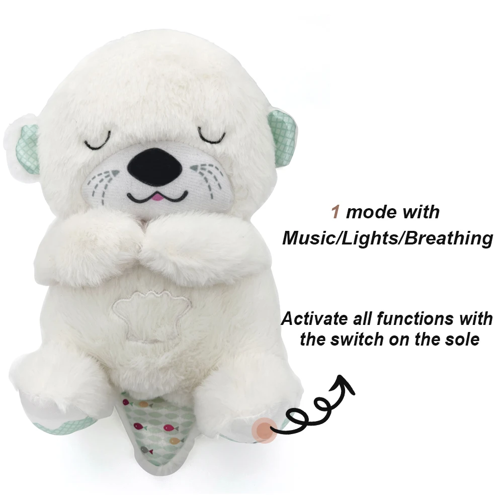 Baby Plush Doll Breathing Bear Soothing Sleep Playmate white Otter Toy Kids Music Sleeping Companion Sound Light Doll Toy Gift