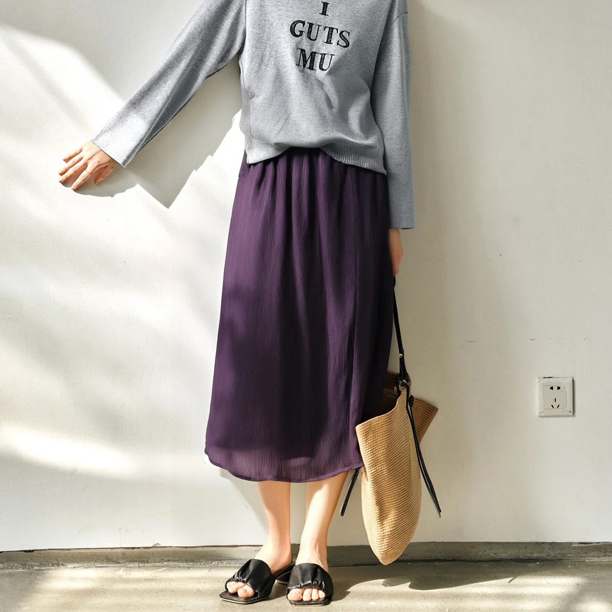 OLrain Women's Purple A Line Skirts 2025 Summer Woman Fashion Casual Loose Elastic Waist Swing Skirt Female Clothing O57XB98309