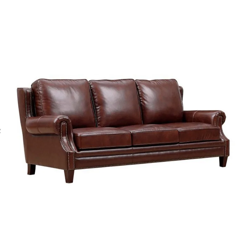 

Cowhide solid wood cigar bar, oil wax leather, light luxury leather sofa, retro small apartment villa