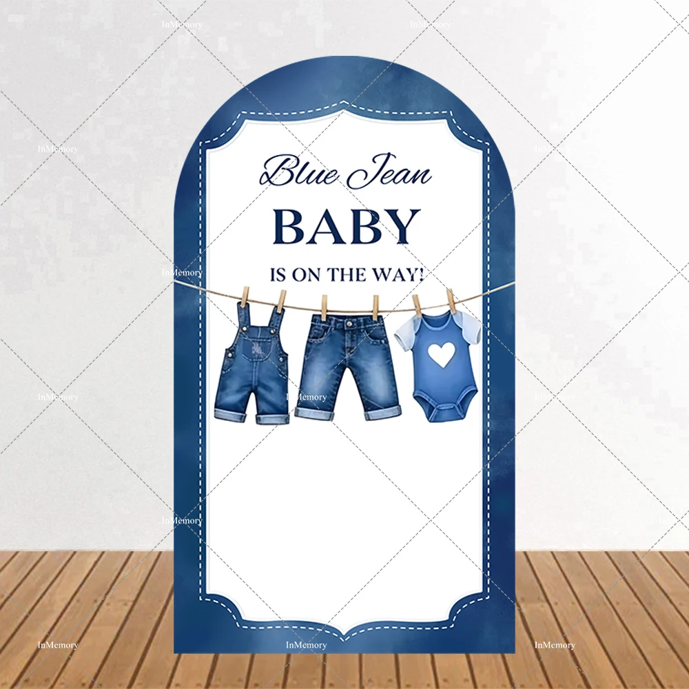 Blue Jean Baby Shower Arch Backdrop Cover Newborn Boy Gender Reveal Party Decor Photo Background Blue Plaid Chiara Wall Supplies