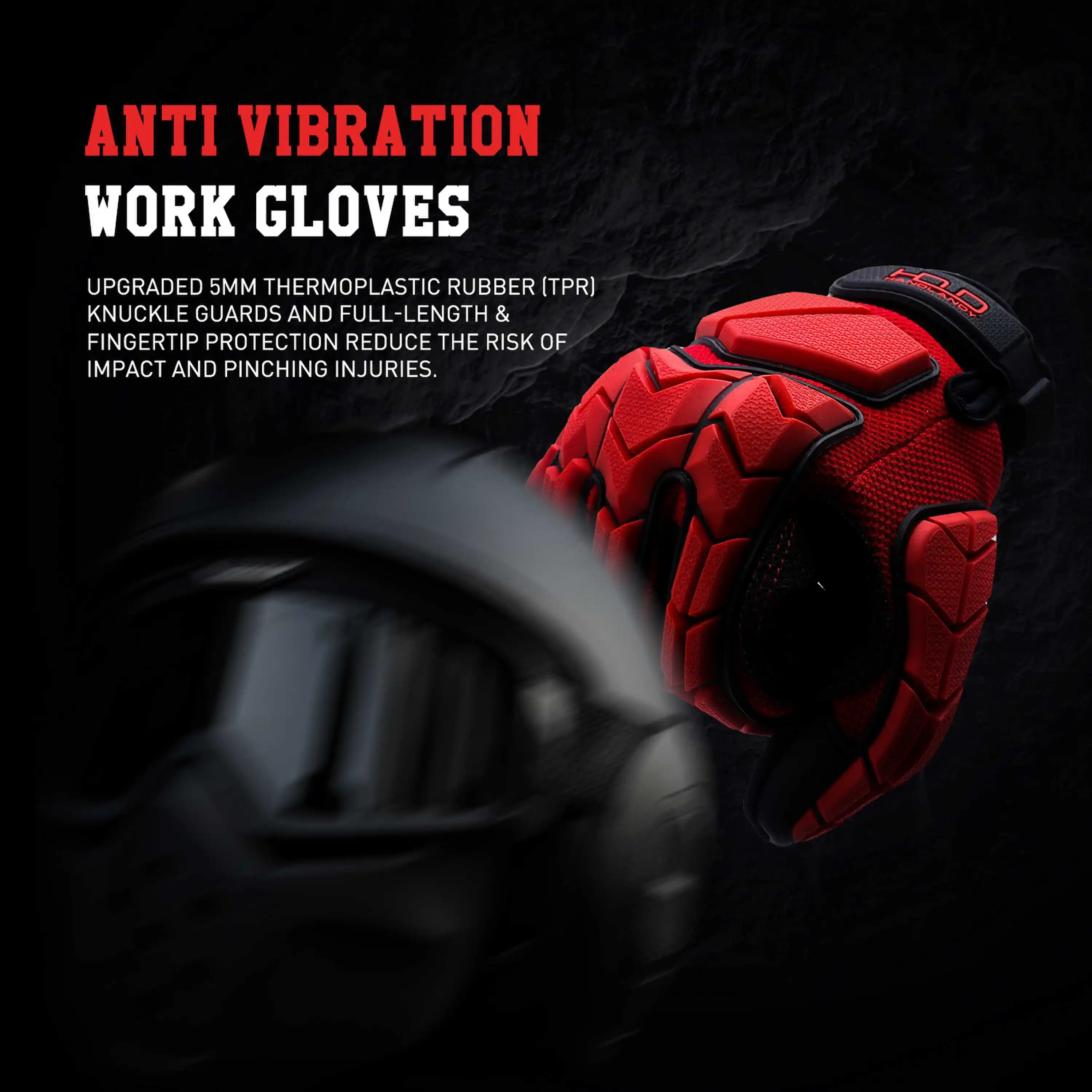 HANDLANDY Anti Vibration Work Gloves with Grip, SBR Padding, TPR Impact Resistant Gloves, Mens Heavy Duty Work Gloves