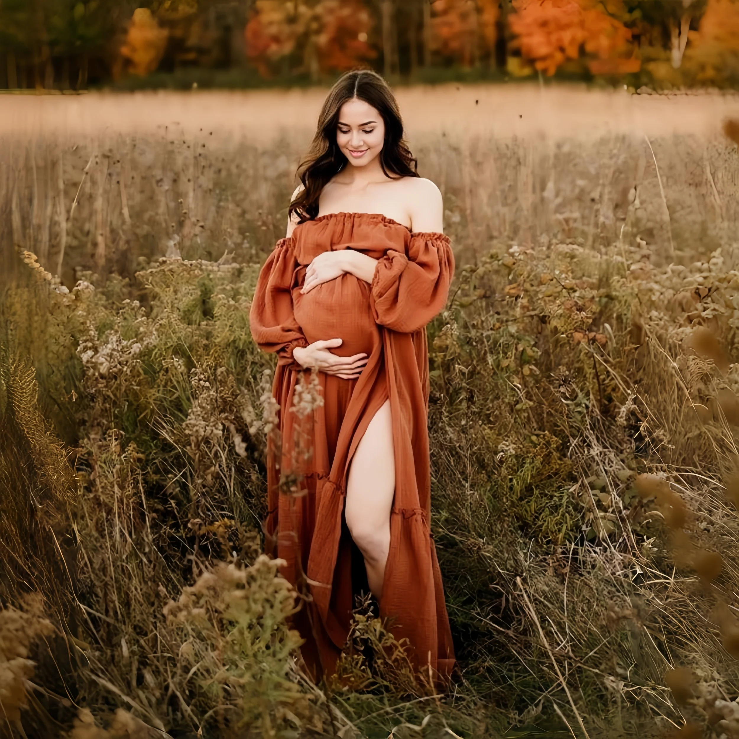 Vestido largo bohemio de algodón para embarazo y sesión maternidad