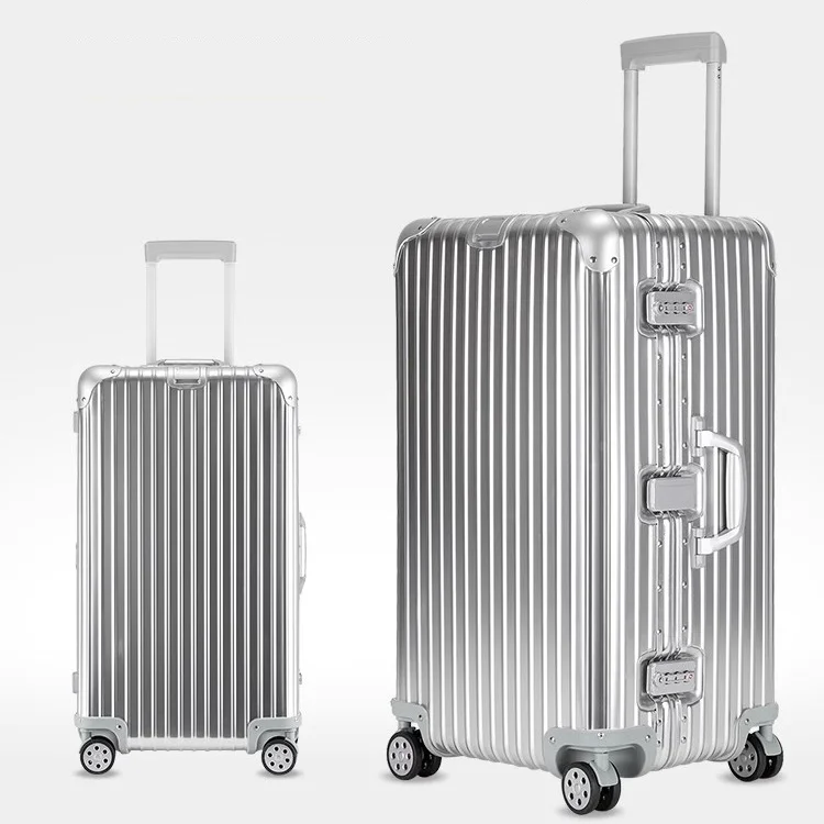 26 28 30inch Aluminum Checked Hardside Metal Luggage Suitcase Rolling Luggage Extra Large Thick All Aluminum Suitcase