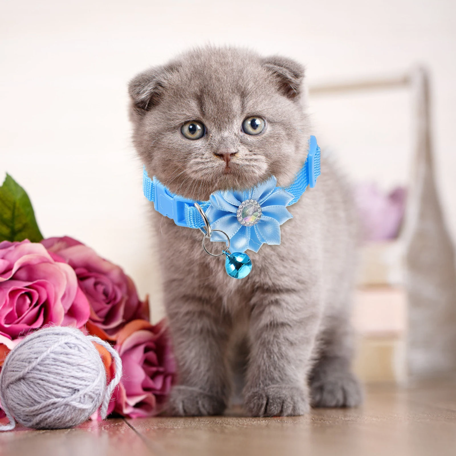 

4pcs Adjustable Pet Collar Flower Design Dog Cat Neck Decoration Bell Comfortable Party Supplies Decorative Belt For Puppy