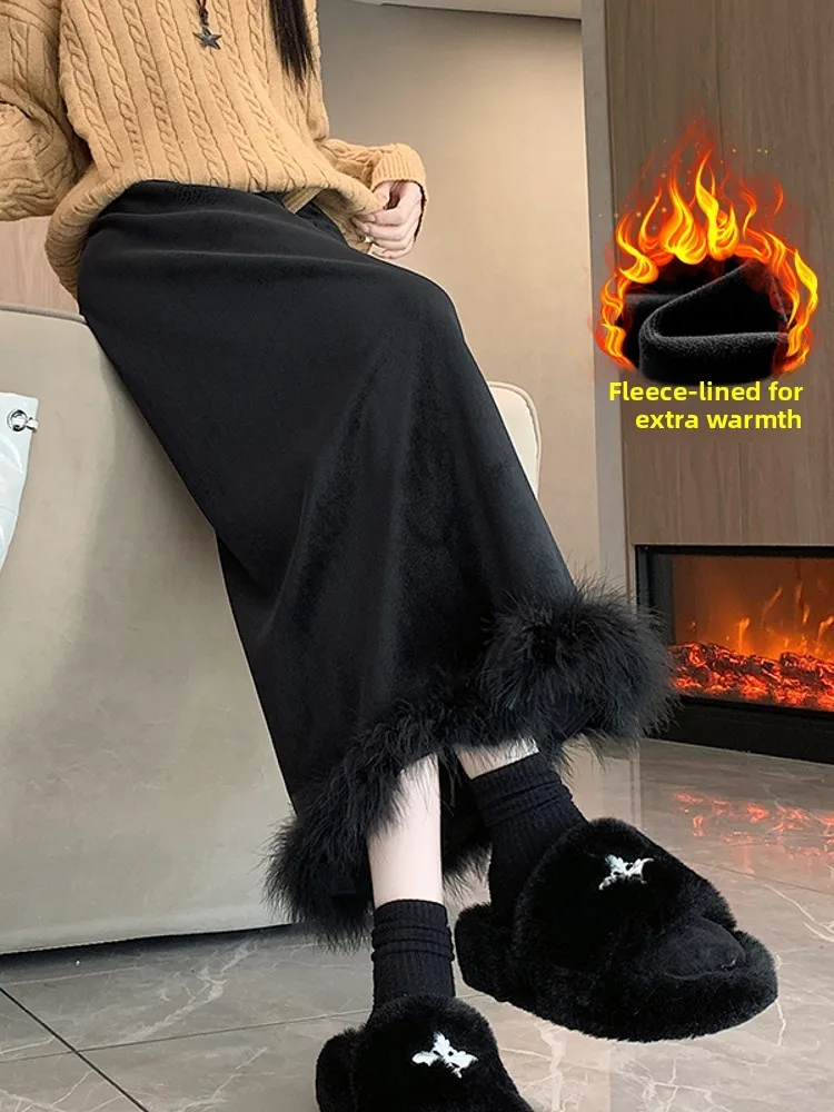 

Юбка А-силуэта с высокой талией, женская, бархатная, на флисовой подкладке, утепленная, средней длины, для весны, осени и зимы, для повседневной носки