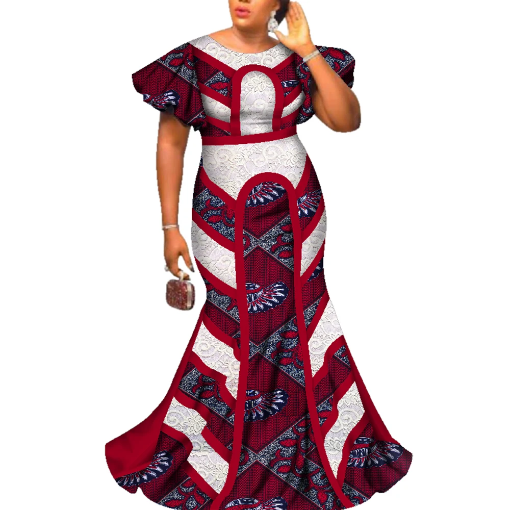 Elegant Lady African Print Maxi Dresses Women Bazin Riche Lace O-neck  Dashiki African Traditional Dress Robe Africaine WY2586 - AliExpress  200000532