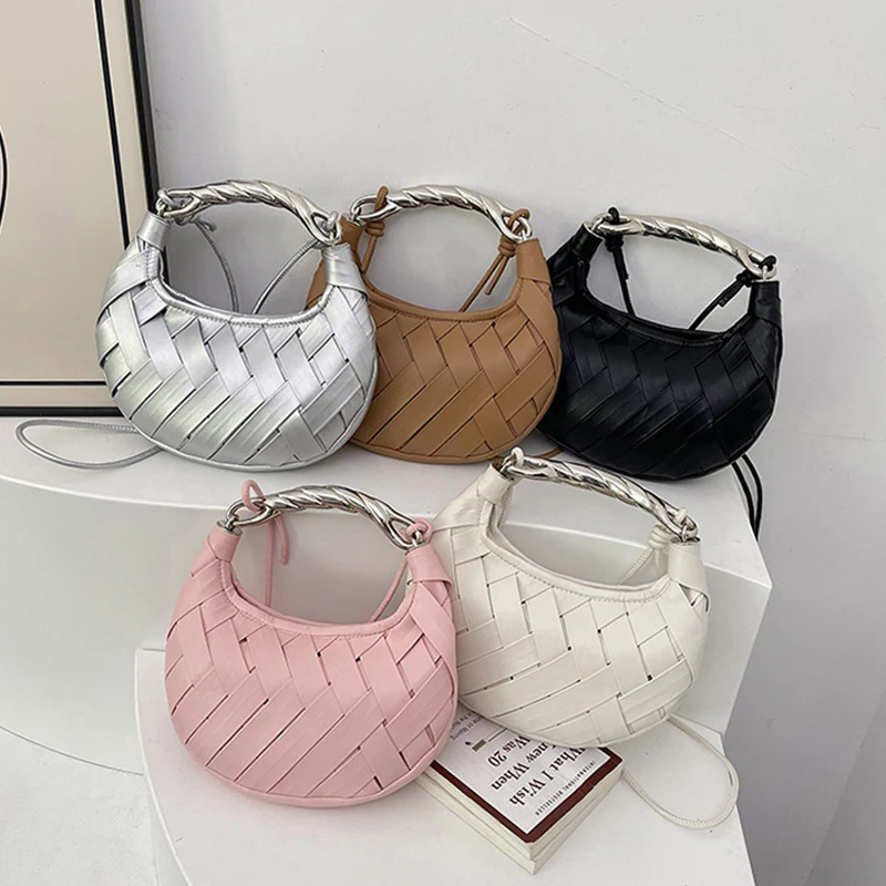 Hollow Out Bucket Underarm Bag Brand Luxury Designer Fashion New Women\'s Half-moon Tote Bag Hand-woven Solid Color Crossbody Bag