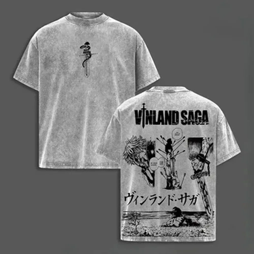 Japanese Manga VINLAND SAGA Thorfinn Graphic T-shirt Vintage Washed Oversized T Shirt Men Women Clothes Cotton Short Sleeve Tee