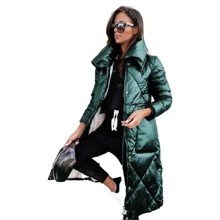 New Lapel Long Women\'s Clothing Down Cotton Jacket Top Long Sleeve Zipper Cotton-Padded Coat Parka Autumn Winter