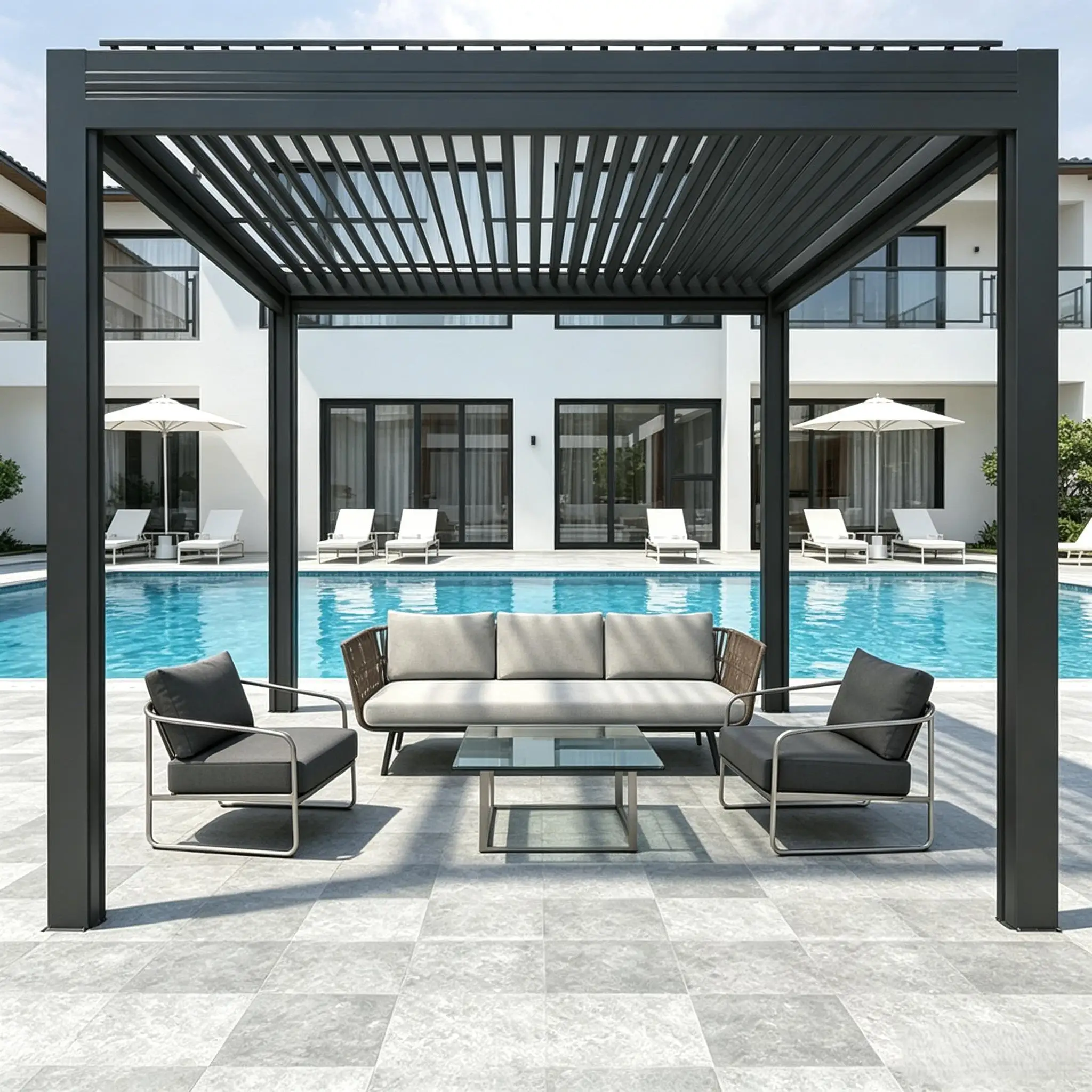 Villa Backyard Heavy Duty Pavilion Powder Coating Outdoor Swimming Pool Aluminum Alloy Pergola All Weather Entertainment Gazebo