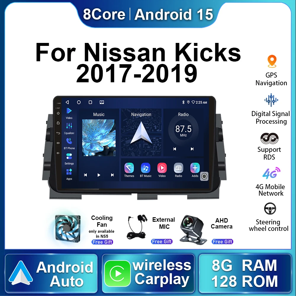 

DVR Dash Cam Android15 Auto Radio For Nissan Kicks 2017 2018 2019 Wireless Carplay Stereo Navigation GPS Car Multimedia Player