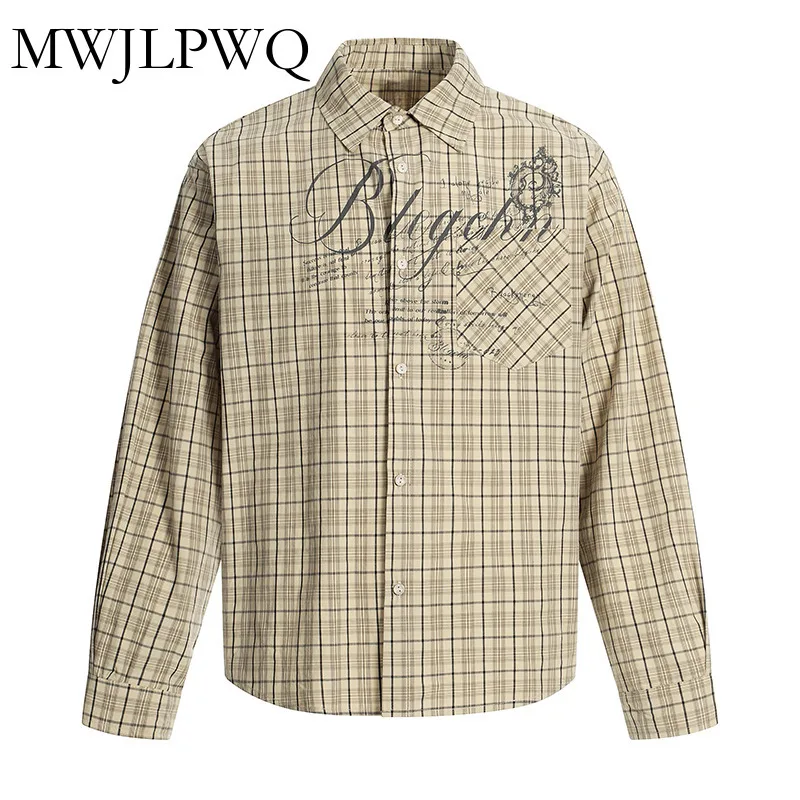 

MWJLPWQ American Casual Versatile Printed Shirts Men's Loose Plaid Niche Design Single Button Turn-down Collar Tops Trend 010936