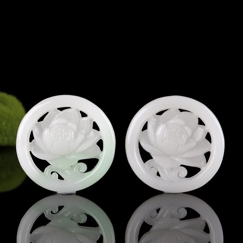 

Натуральный белый нефритовый кулон с узором лотоса, женский нефритовый кулон.