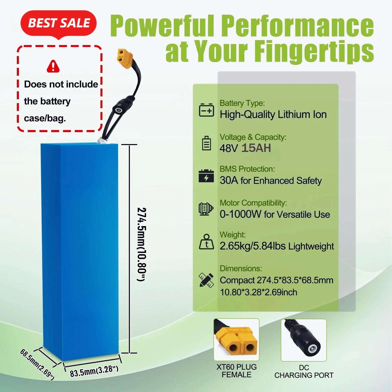 لمحرك 48V250-1500W XT6013S4P 48V 15Ah بطارية مع 30A BMS ، موصل مناسب بطارية أيون الليثيوم 18650.00 bms