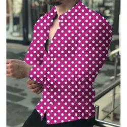 New men's shirt with polka dot 3D printed long sleeved shirt for social parties, comfortable and soft fabric shirt for men