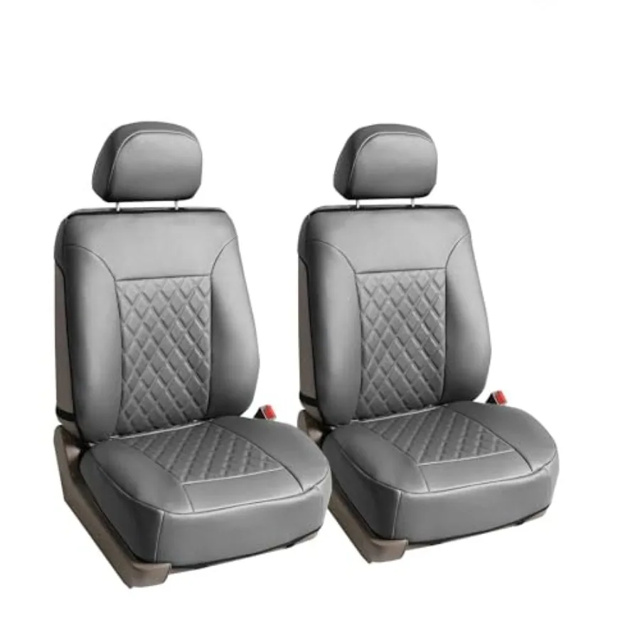 

Deluxe Faux Leather Diamond Pattern Front Set Car Seat Cushions Solid Gray with Gift Universal Fit for Cars Trucks SUVs