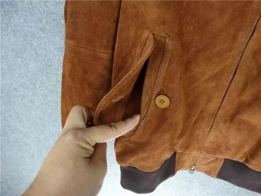 New Spring 2024 Men\'s Genuine Cow Suede Leather Coat Casual Jacket for Male Autumn Fall Clothing Outerwear Camel Navy Plus Sized