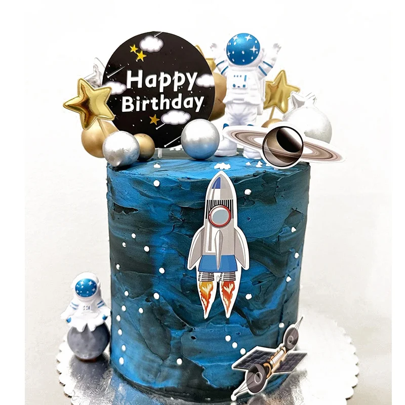 

Astronaut Cake Topper Outer Kids Space Theme Birthday Party Dessert Props Universe Planet Series Cake Topper Festive Decorations