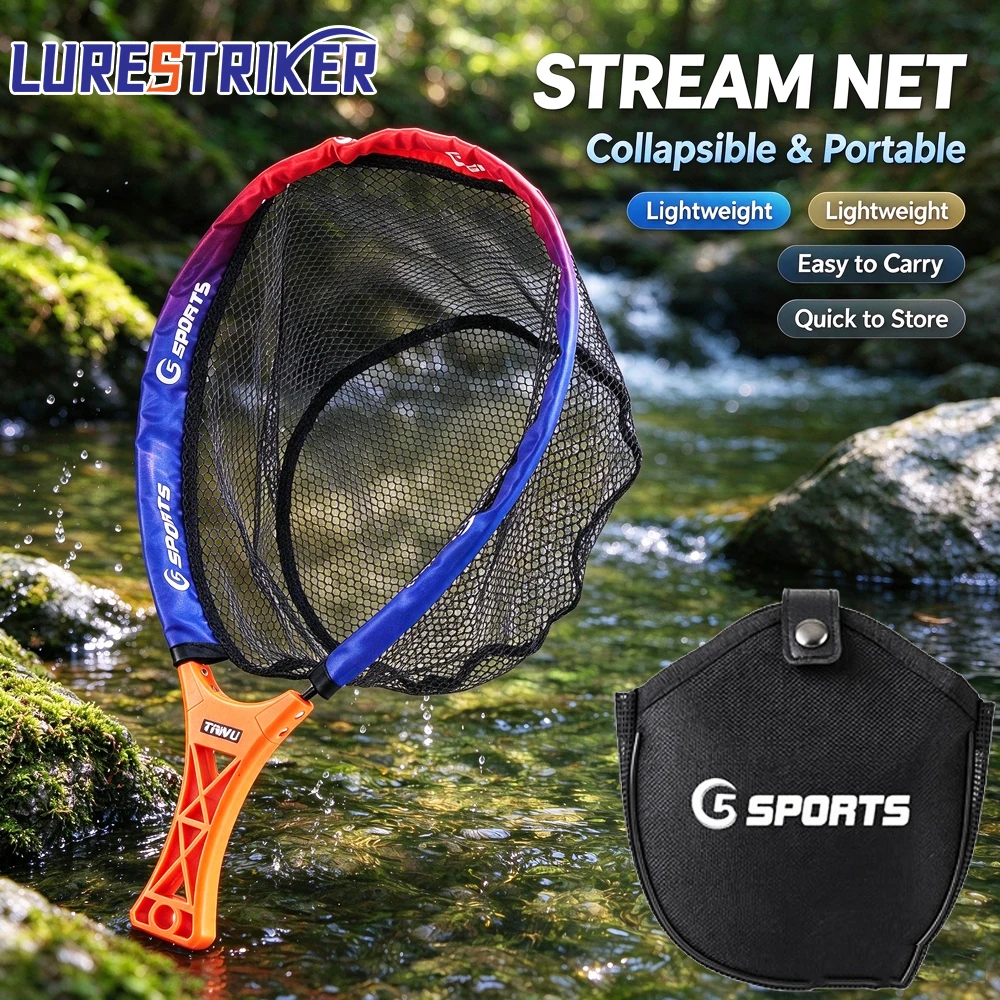 1PC Portable Folding Fishing Net with Short Handle Oval Lure Net for Streams Large Capacity Fishing Accessory