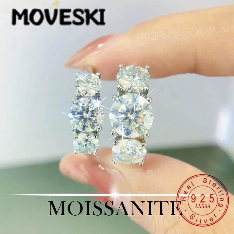

MOVESKI 925 Sterling Silver Three Stone Moissanite Ring for Women Round Brilliant Cut Promise Engagement Ring