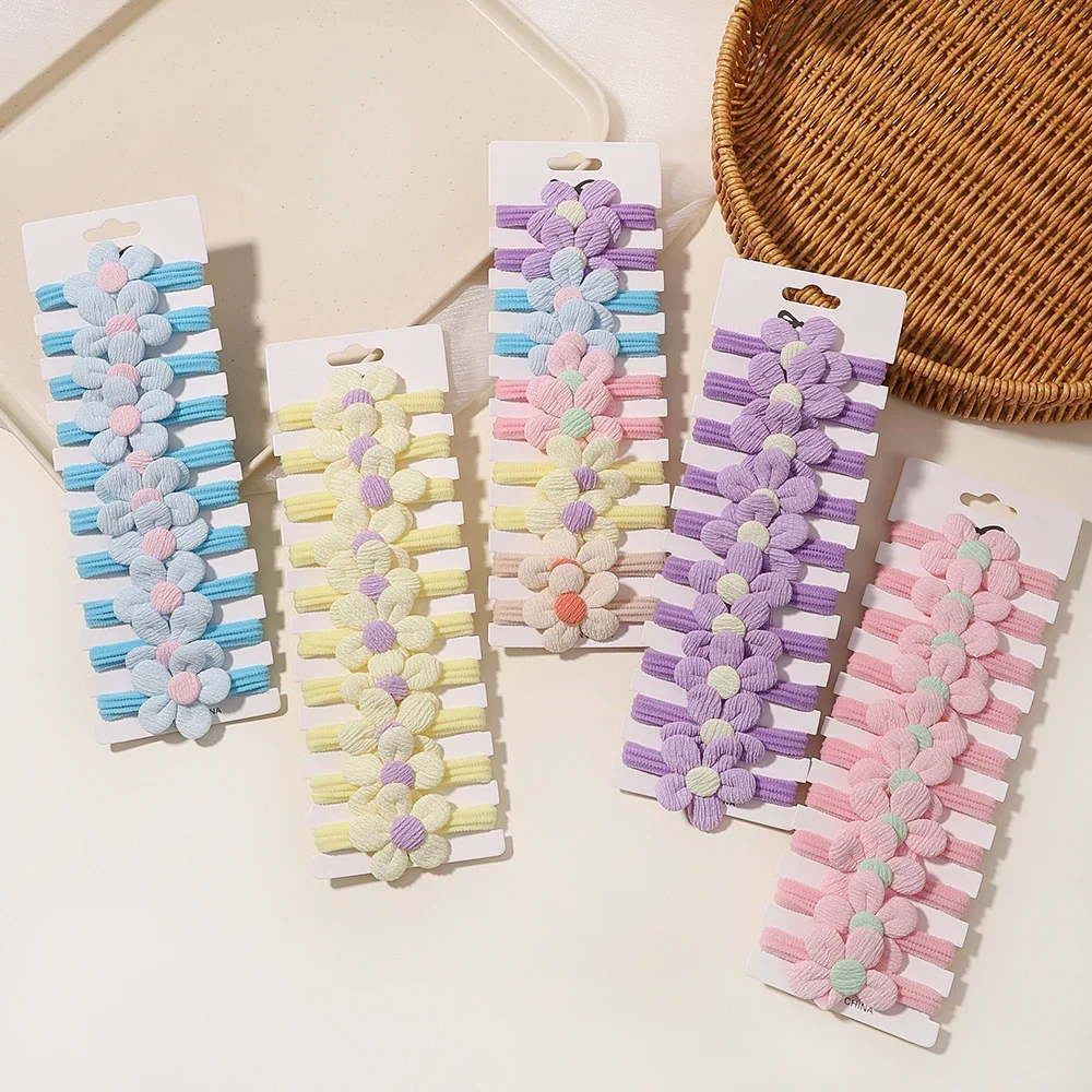 10pcs Cute Girls Nylon Flower Hair Ties Candy Elastic Bow Hair Bands Pigtails Hair Rope Rubber Hair Gum Scrunchies Accessories