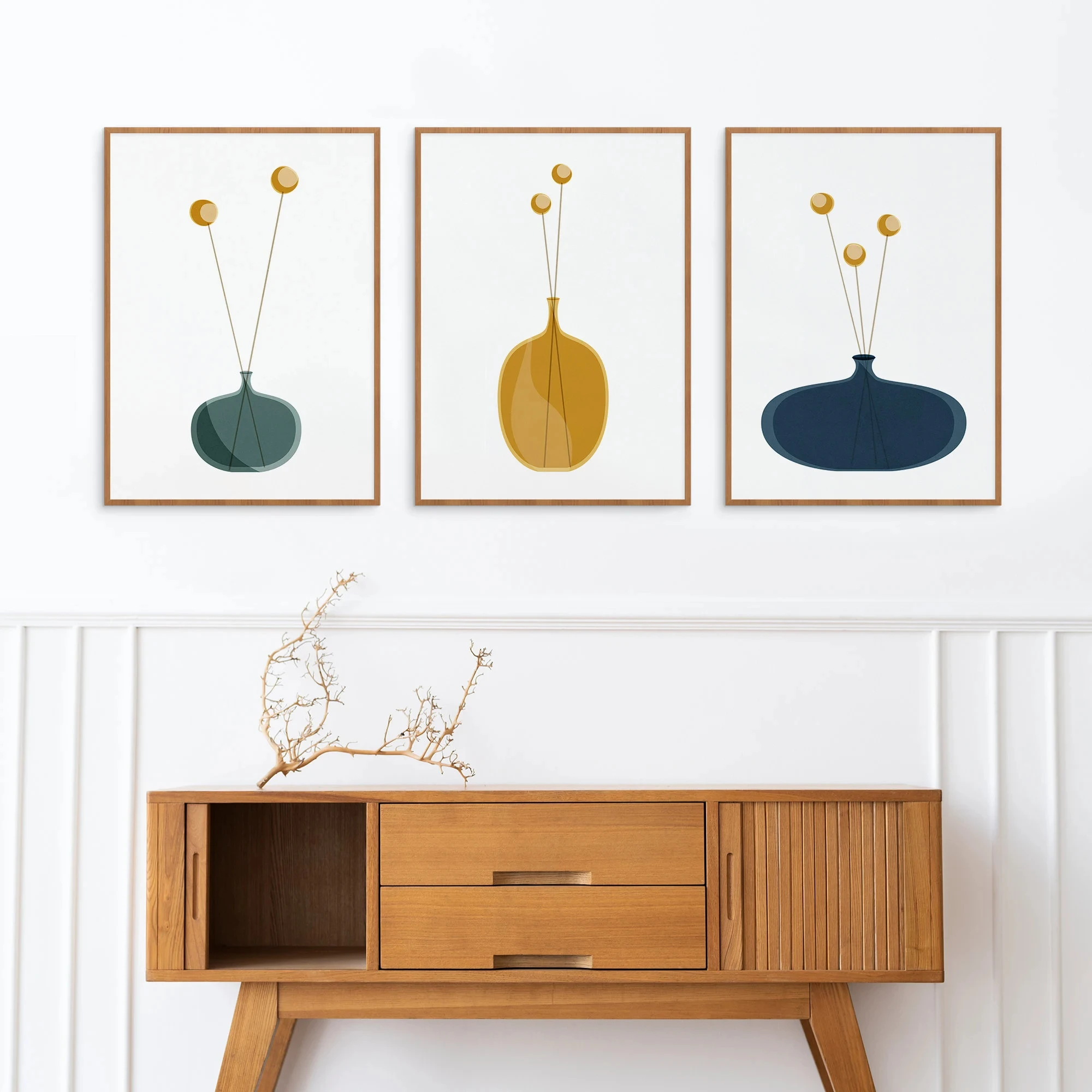 3-teiliges Modernes Minimalistisches Blumen-Set Nordische Vasen-Drucke Rahmenlose Leinwand-Kunst Poster Wohnzimmer- & Schlafzimmer-Dekoration