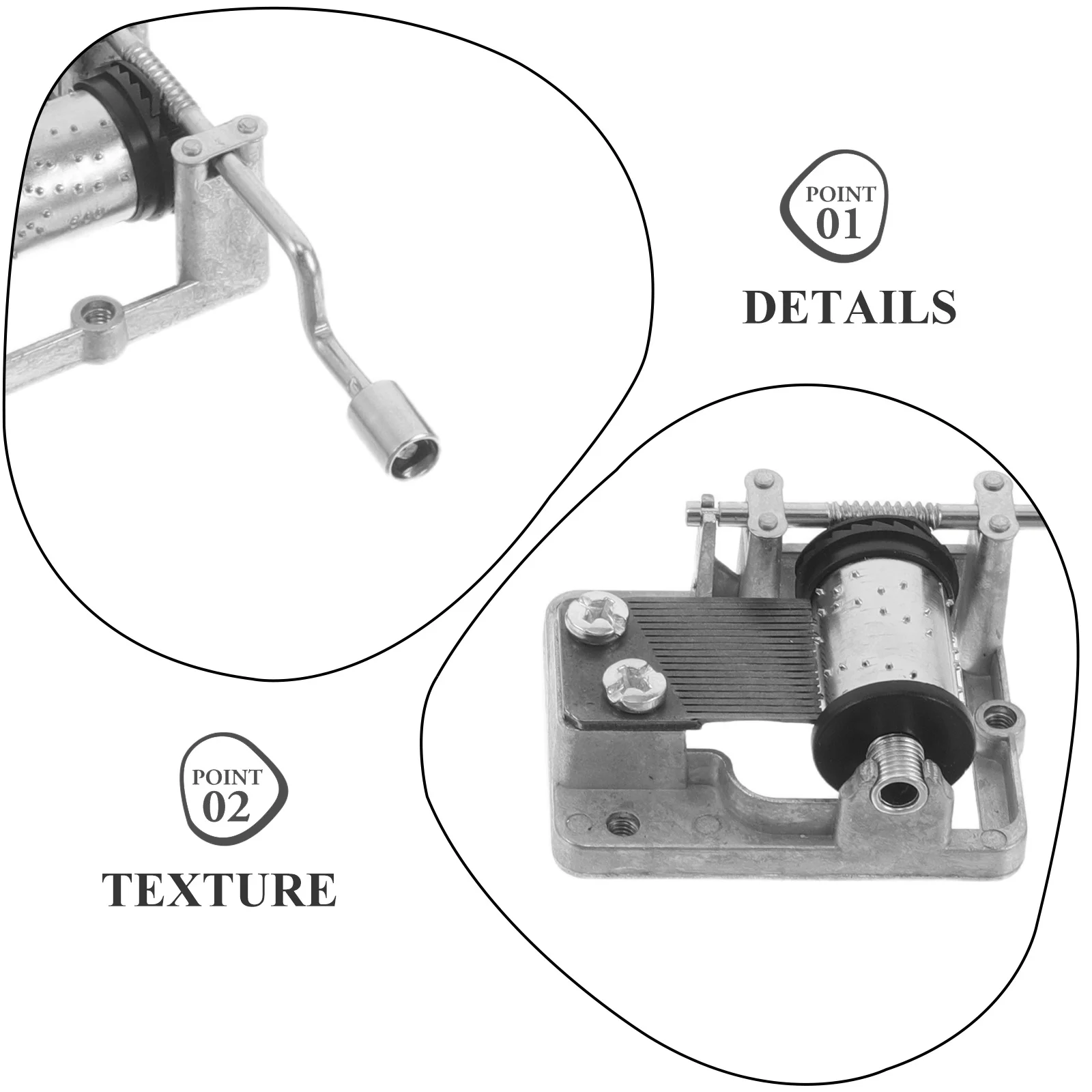 Mecanismo de Caixa de Música com Manivela, 4 Peças, Peças de Reposição DIY, Movimento Manual Suave para Projetos de Artesanato, Conjunto Musical Mini Portátil