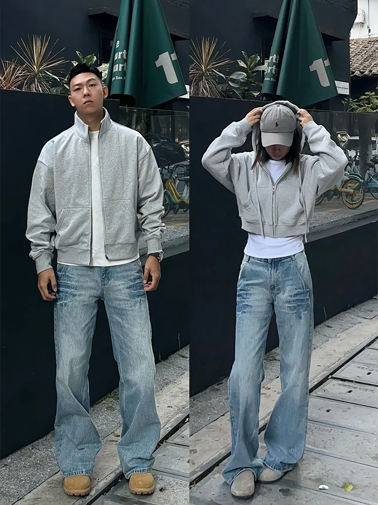 

Светло-голубые мужские джинсы в американском ретро-стиле, прямые, с расклешением, Cleanfit, с высокой талией, модные, свободного кроя, удобные