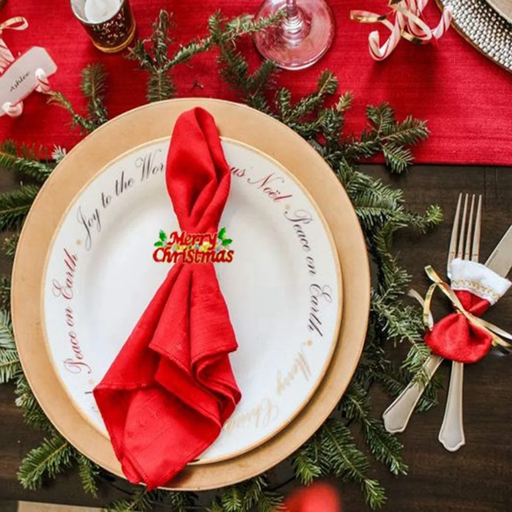 Christmas Napkin Rings Set of 6, Red Merry Christmas Napkin Ring, Napkin Holder for Christmas Party Dinner Table Decor