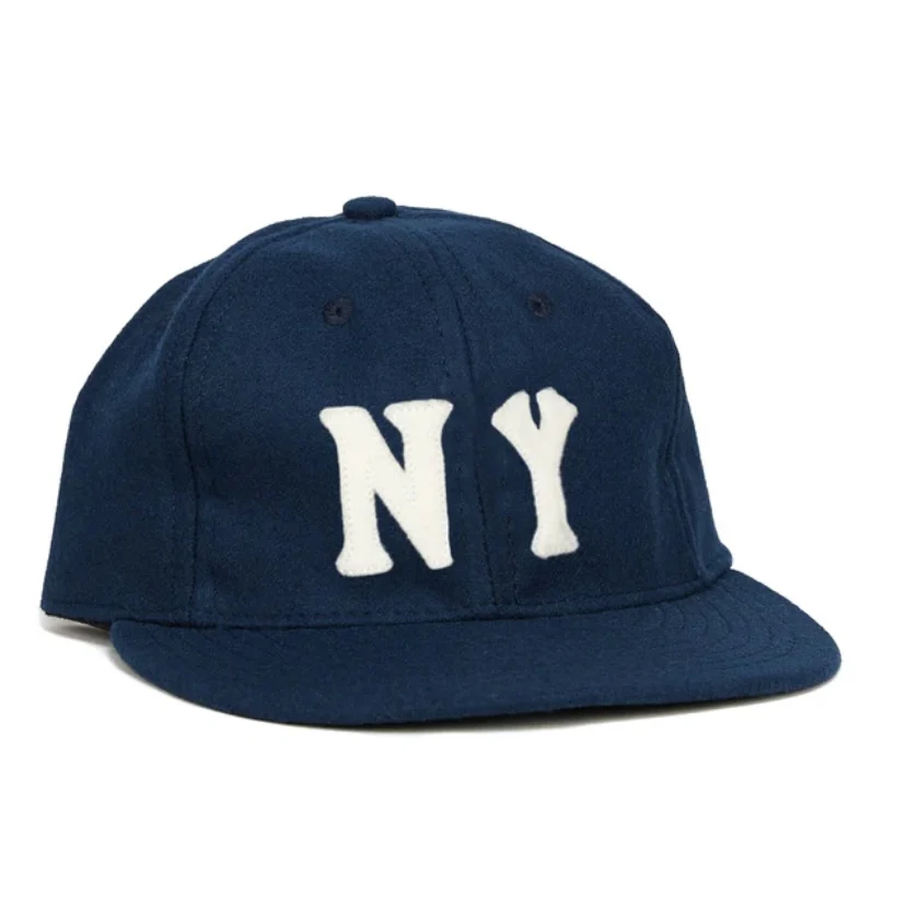 Vintage American Clean Fit Wool Baseball Cap round Crown Flat Brim Thickened College Style Casual Cotton Geometric Pattern Un...